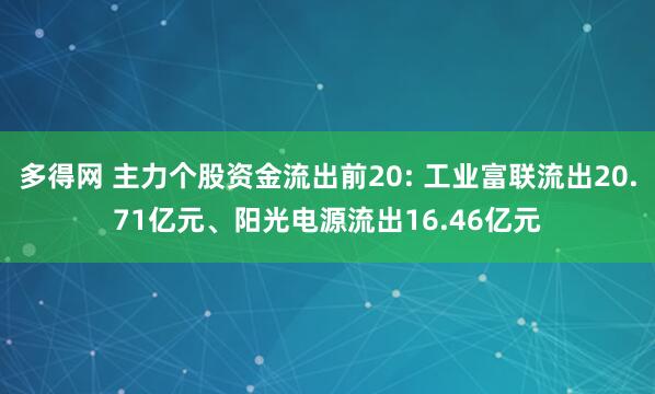 多得网 主力个股资金流出前20: 工业富联流出20.71亿元、阳光电源流出16.46亿元